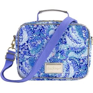 Lilly Pulitzer Blue Thermal Insulated Lunch Box for Women, Wave After Wave